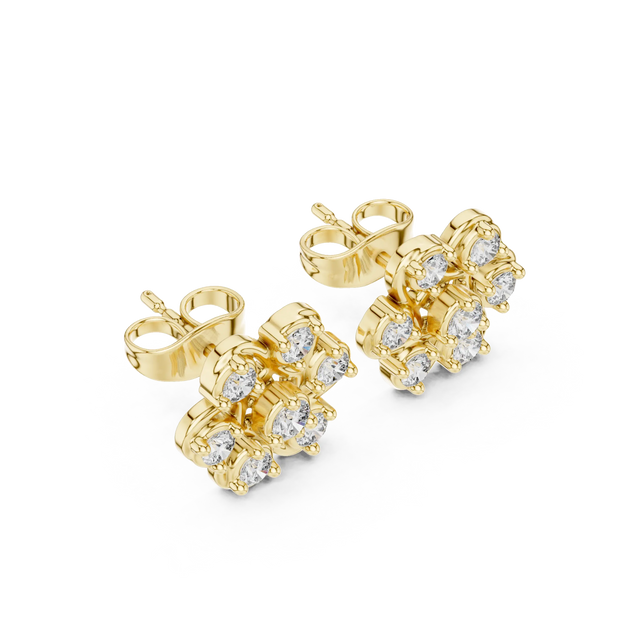 Pair Shot: Round Diamond Studs with Prong Setting in 14k Yellow Gold - Lab Grown - Driona Jewels