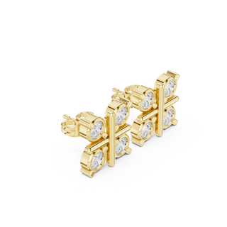 Three-quarter-view: Round Diamond Earrings with Prong Setting in 14k Yellow Gold - Lab Grown - Driona Jewels