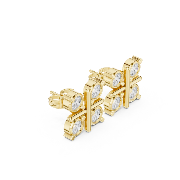 Three-quarter-view: Round Diamond Earrings with Prong Setting in 14k Yellow Gold - Lab Grown - Driona Jewels