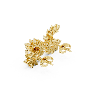 Three-Quarter View: Round Diamond Earrings with Prong Setting in 14k Yellow Gold - Lab Grown - Driona Jewels