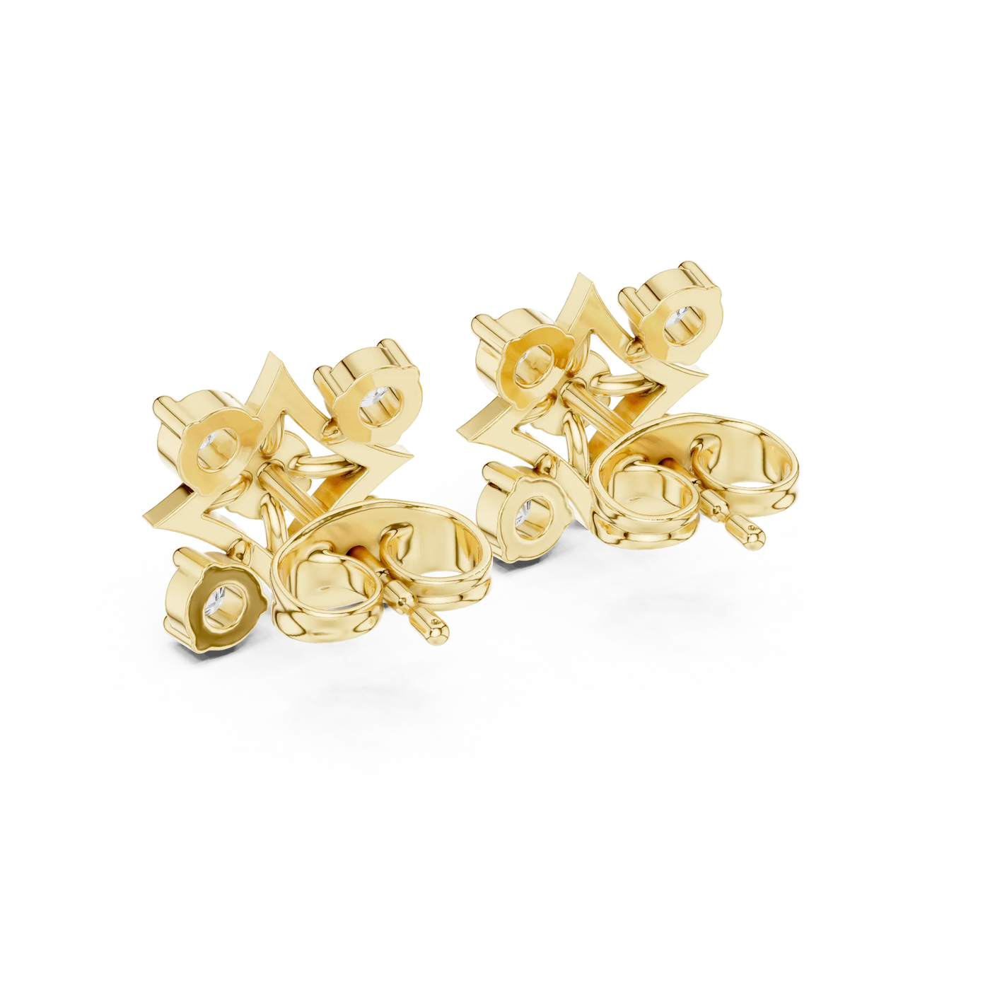 Top View: Round Diamond Earrings with Prong Setting in 14k Yellow Gold - Lab Grown - Driona Jewels