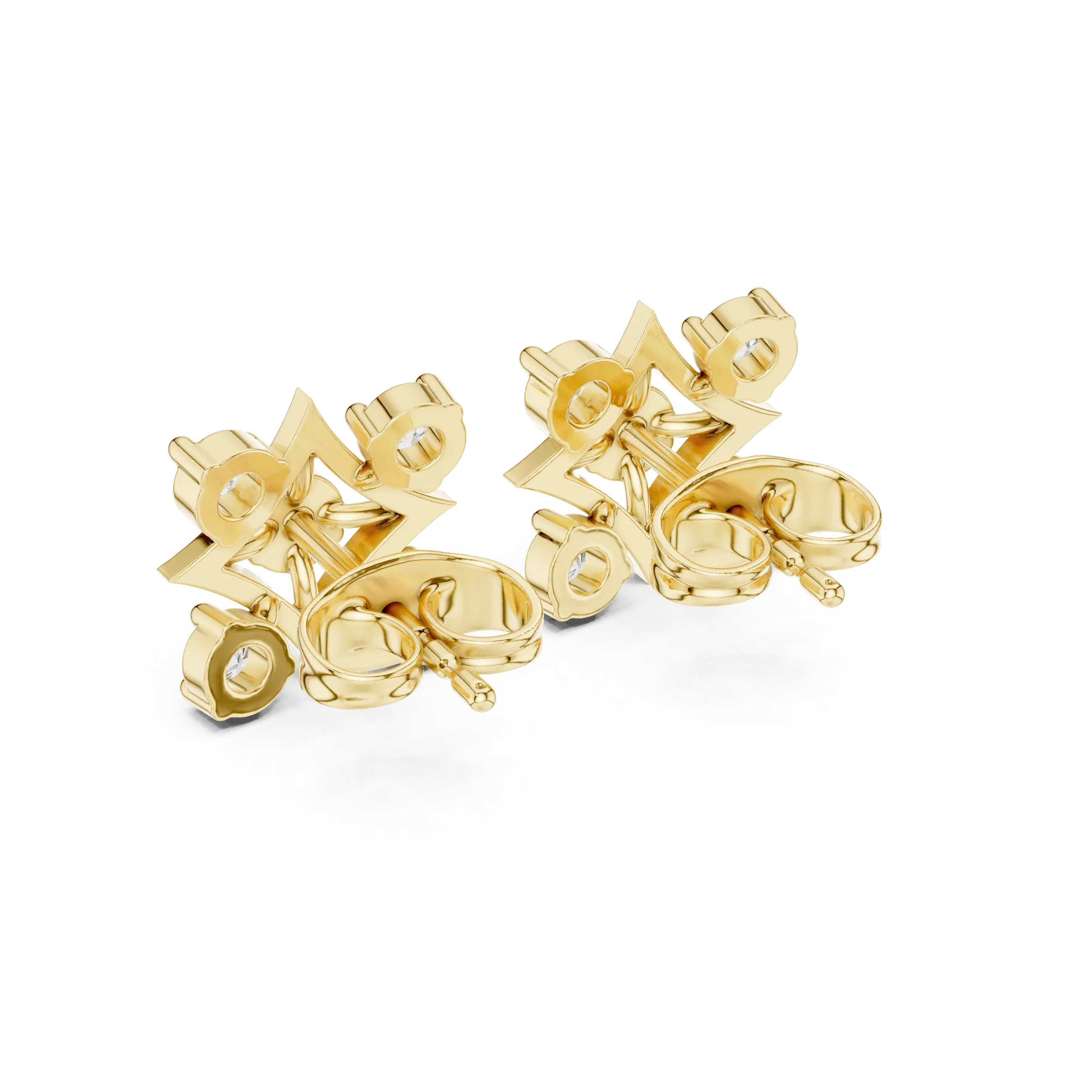 Top View: Round Diamond Earrings with Prong Setting in 14k Yellow Gold - Lab Grown - Driona Jewels
