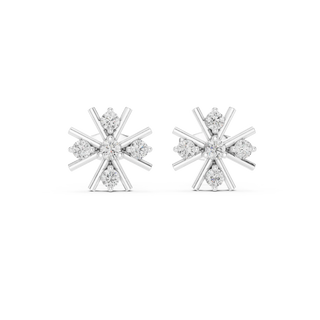 Pair-Shot: Round Diamond Earrings with Snowflake Setting in 14k White Gold - Lab Grown - Driona Jewels