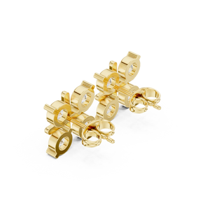 Three-quarter View: Round Diamond Earrings with Stud Setting in 14k Gold - Lab Grown - Driona Jewels