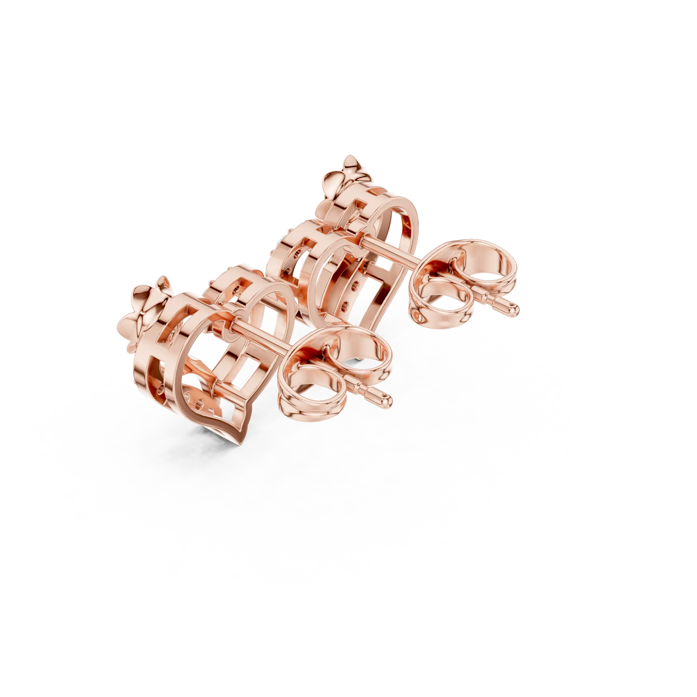 Back-View: Round Diamond Earrings with Stud Setting in 14k Rose Gold - Lab Grown - Driona Jewels