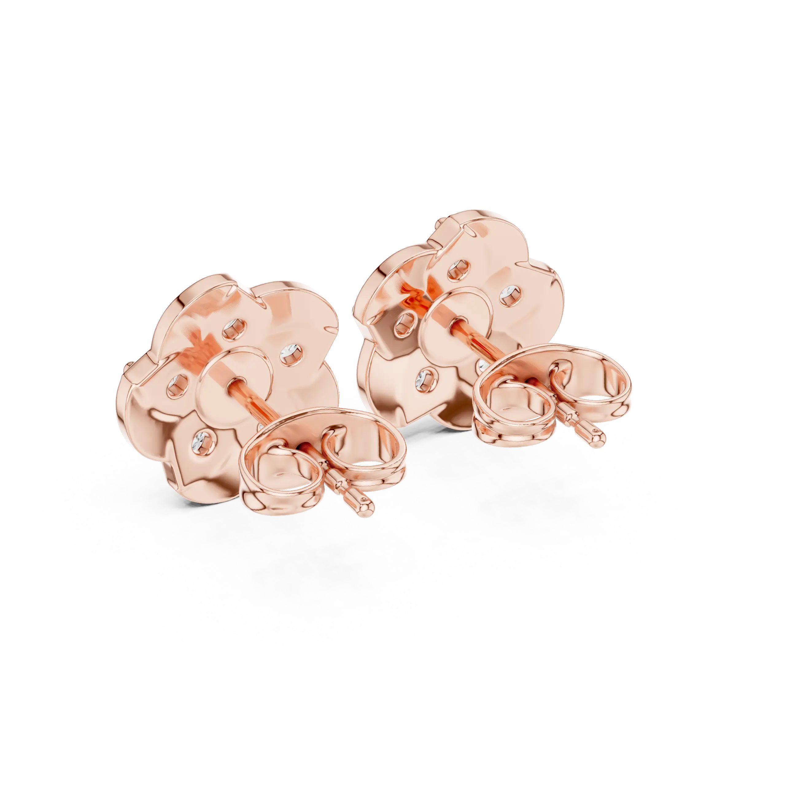 Back-View: Round Diamond Earrings with Stud Setting in 14k Rose Gold - Lab Grown - Driona Jewels