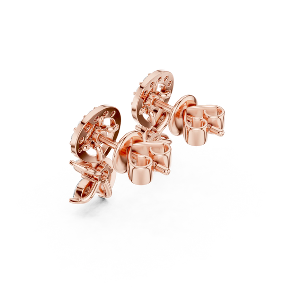 Back-View: Round Diamond Earrings with Stud Setting in 14k Rose Gold - Lab Grown - Driona Jewels