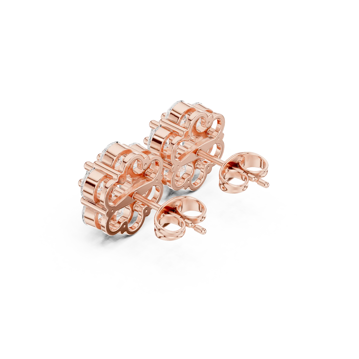 Back-View: Round Diamond Earrings with Stud Setting in 14k Rose Gold - Lab Grown - Driona Jewels