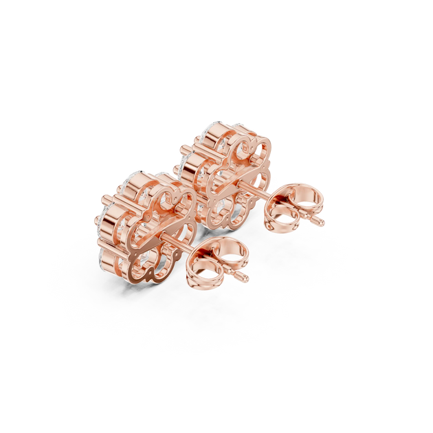 Back-View: Round Diamond Earrings with Stud Setting in 14k Rose Gold - Lab Grown - Driona Jewels