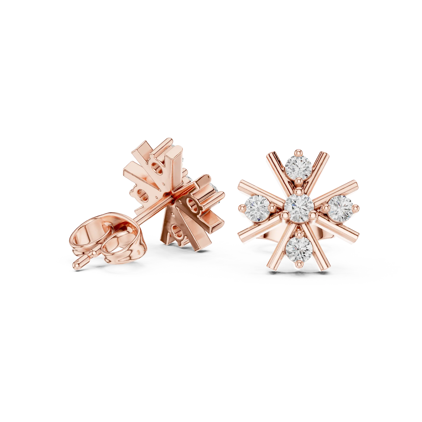 Pair-Shot: Round Diamond Earrings with Stud Setting in 14k Rose Gold - Lab Grown - Driona Jewels