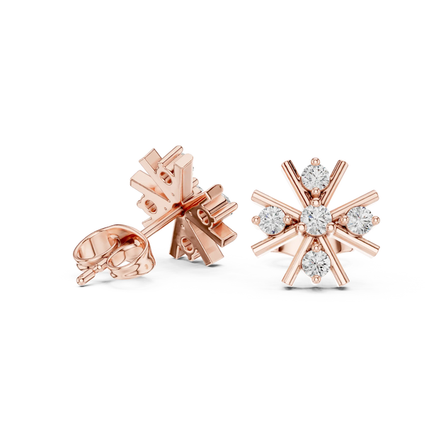 Pair-Shot: Round Diamond Earrings with Stud Setting in 14k Rose Gold - Lab Grown - Driona Jewels
