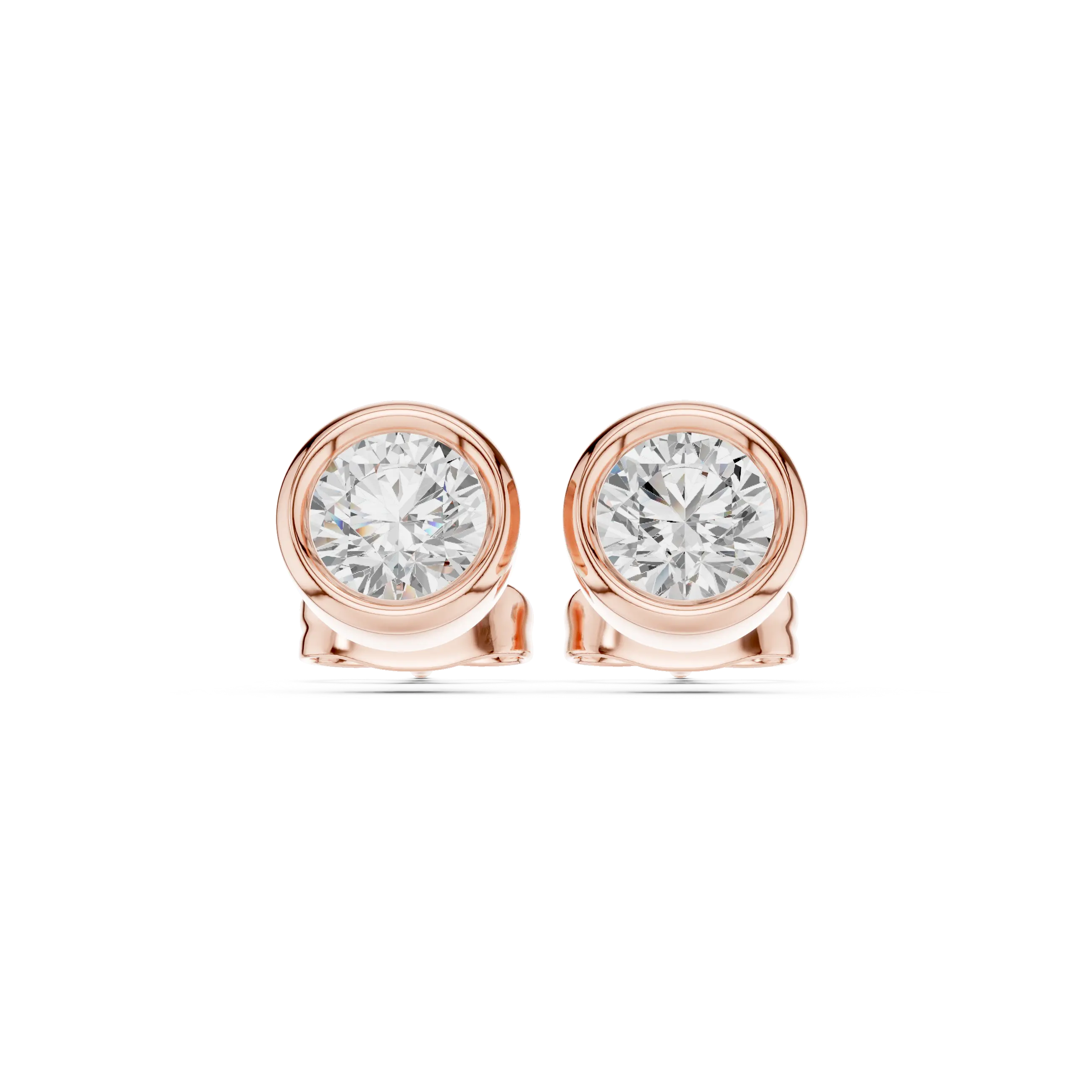 Pair-Shot: Round Diamond Earrings with Stud Setting in 14k Rose Gold - Lab Grown - Driona Jewels