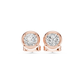 Pair-Shot: Round Diamond Earrings with Stud Setting in 14k Rose Gold - Lab Grown - Driona Jewels