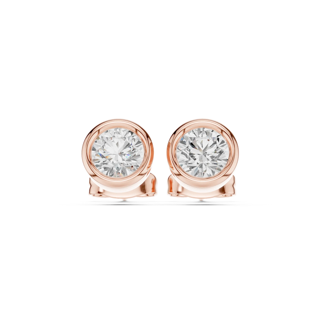 Pair-Shot: Round Diamond Earrings with Stud Setting in 14k Rose Gold - Lab Grown - Driona Jewels