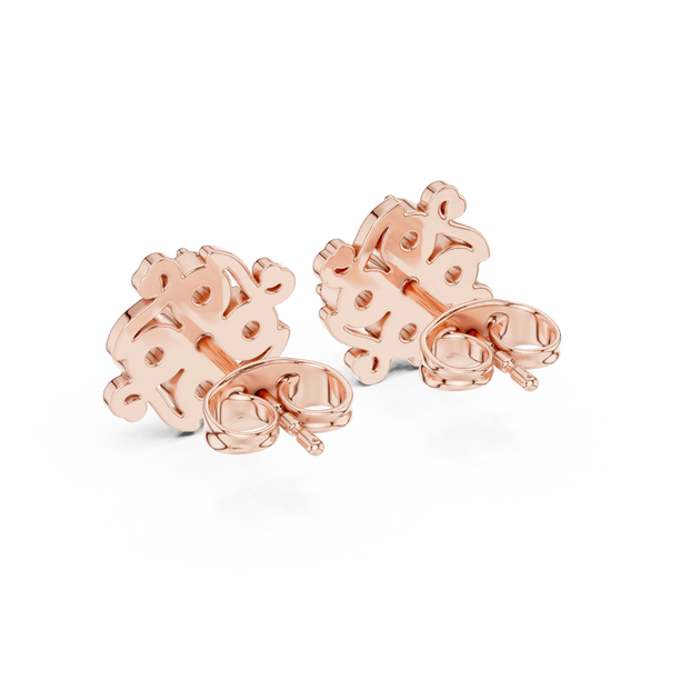Pair-Shot: Round Diamond Earrings with Stud Setting in 14k Rose Gold - Lab Grown - Driona Jewels