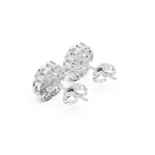 Back View: Round Diamond Earrings with Stud Setting in 14k White Gold - Lab Grown - Driona Jewels