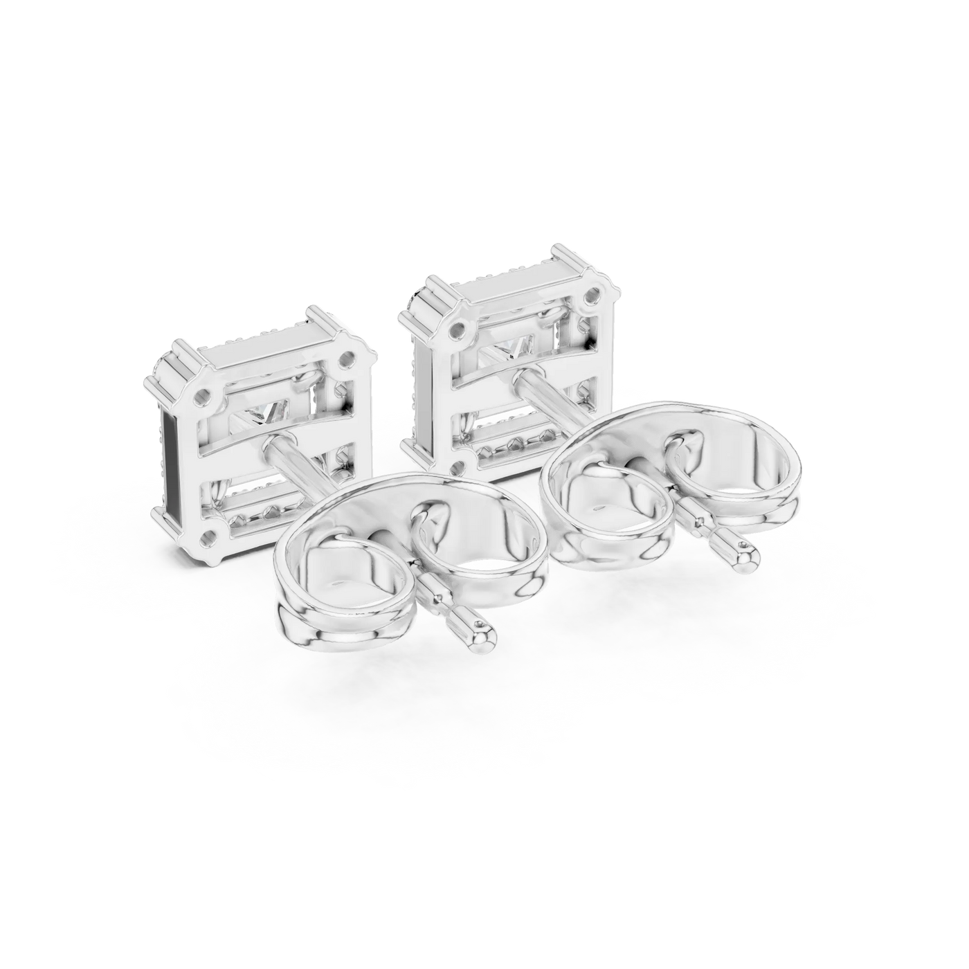 Front-view: Round Diamond Earrings with Stud Setting in 14k White Gold - Lab Grown - Driona Jewels
