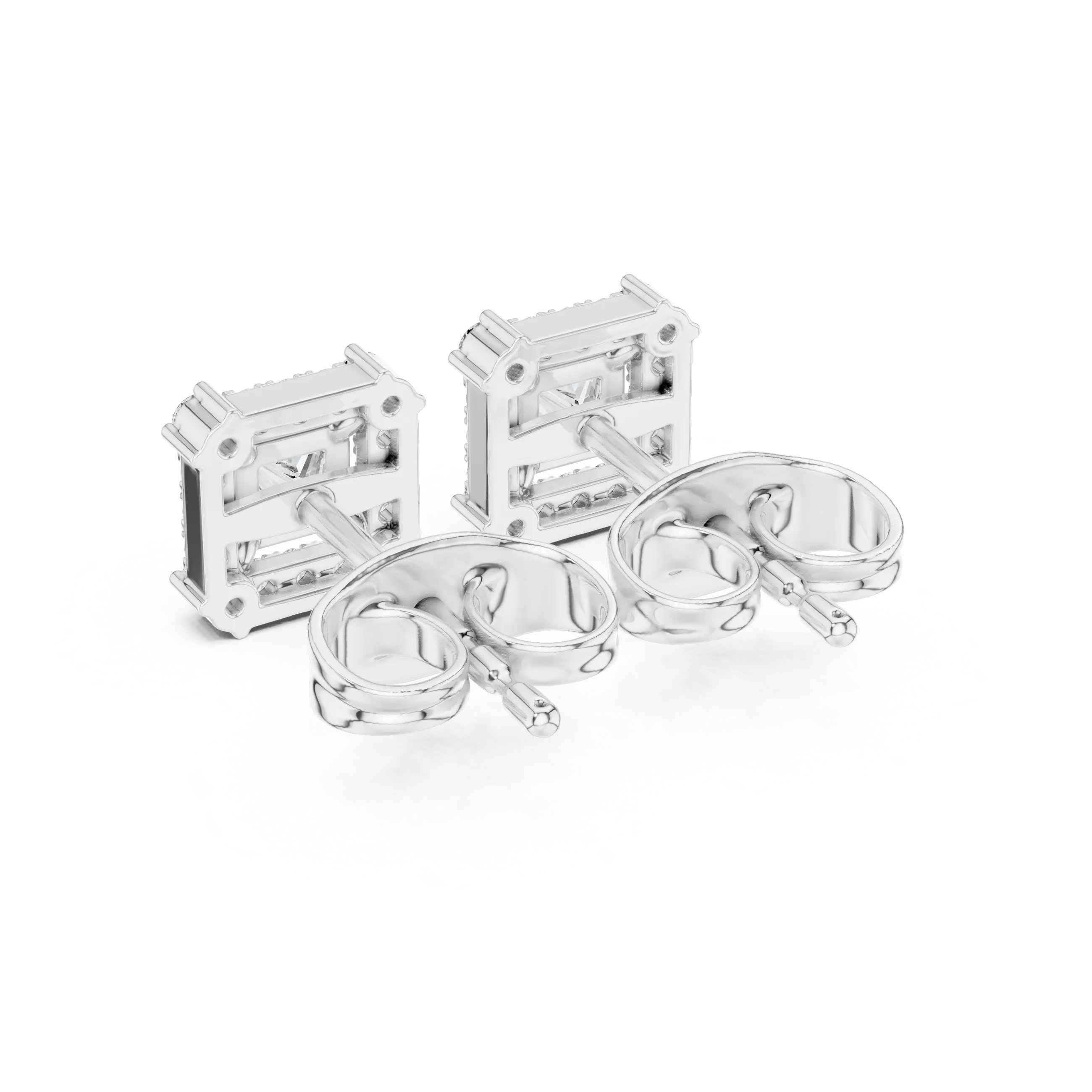Front-view: Round Diamond Earrings with Stud Setting in 14k White Gold - Lab Grown - Driona Jewels