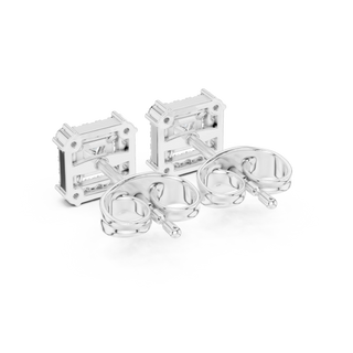 Front-view: Round Diamond Earrings with Stud Setting in 14k White Gold - Lab Grown - Driona Jewels