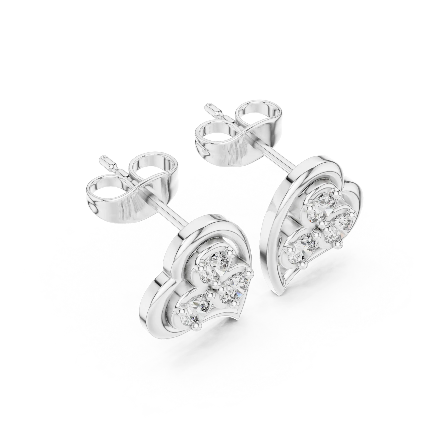 Pair Shot: Round Diamond Earrings with Stud Setting in 14k White Gold - Lab Grown - Driona Jewels
