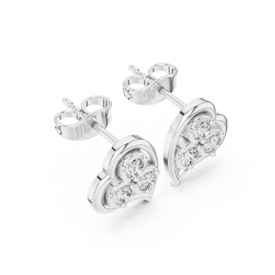 Pair Shot: Round Diamond Earrings with Stud Setting in 14k White Gold - Lab Grown - Driona Jewels