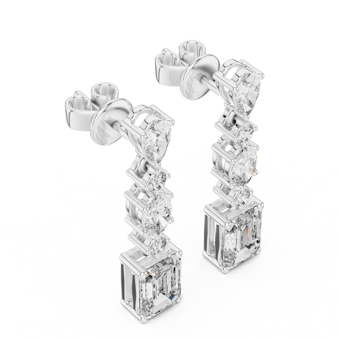 Pair-shot: Round Diamond Earrings with Stud Setting in 14k White Gold - Lab Grown - Driona Jewels