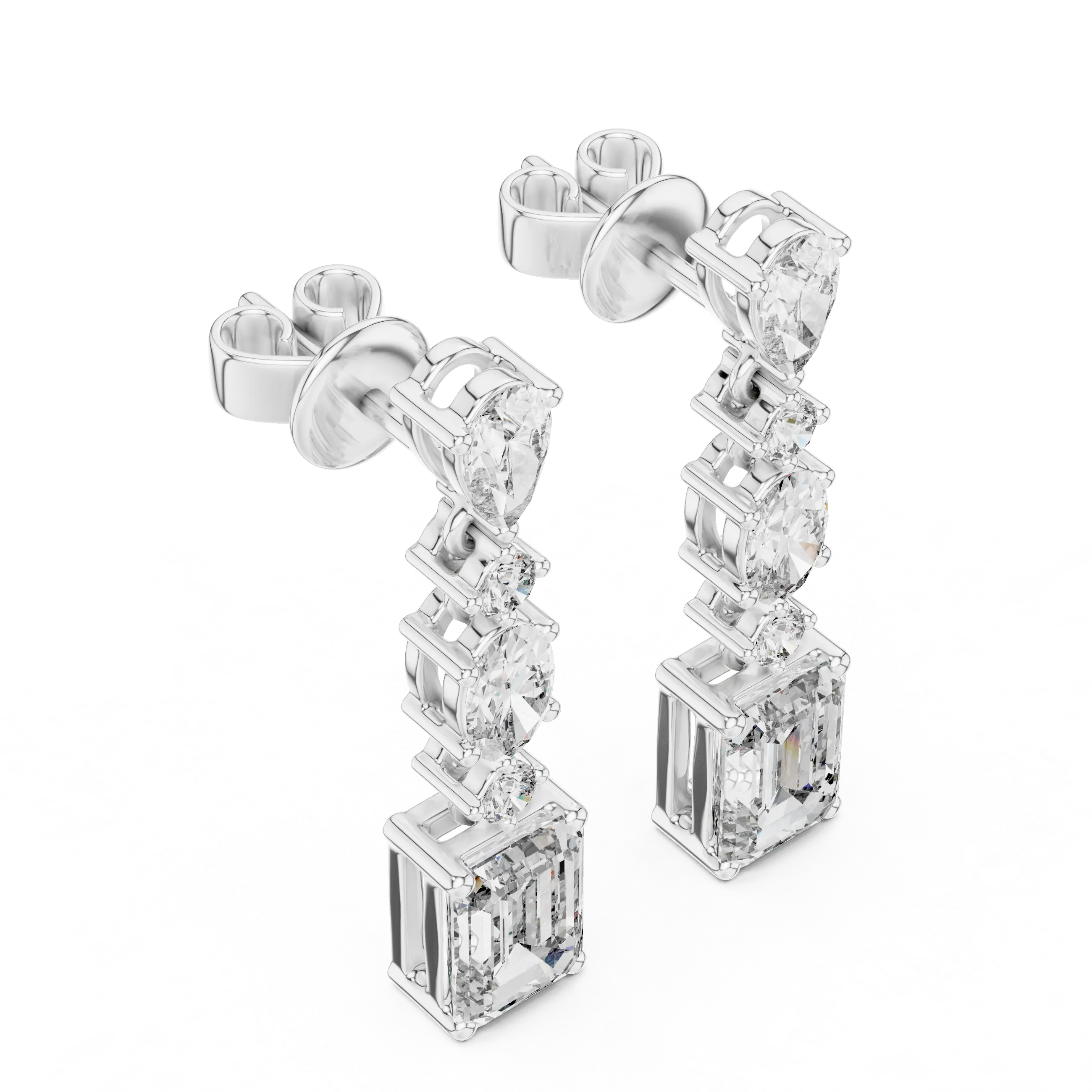 Pair-shot: Round Diamond Earrings with Stud Setting in 14k White Gold - Lab Grown - Driona Jewels