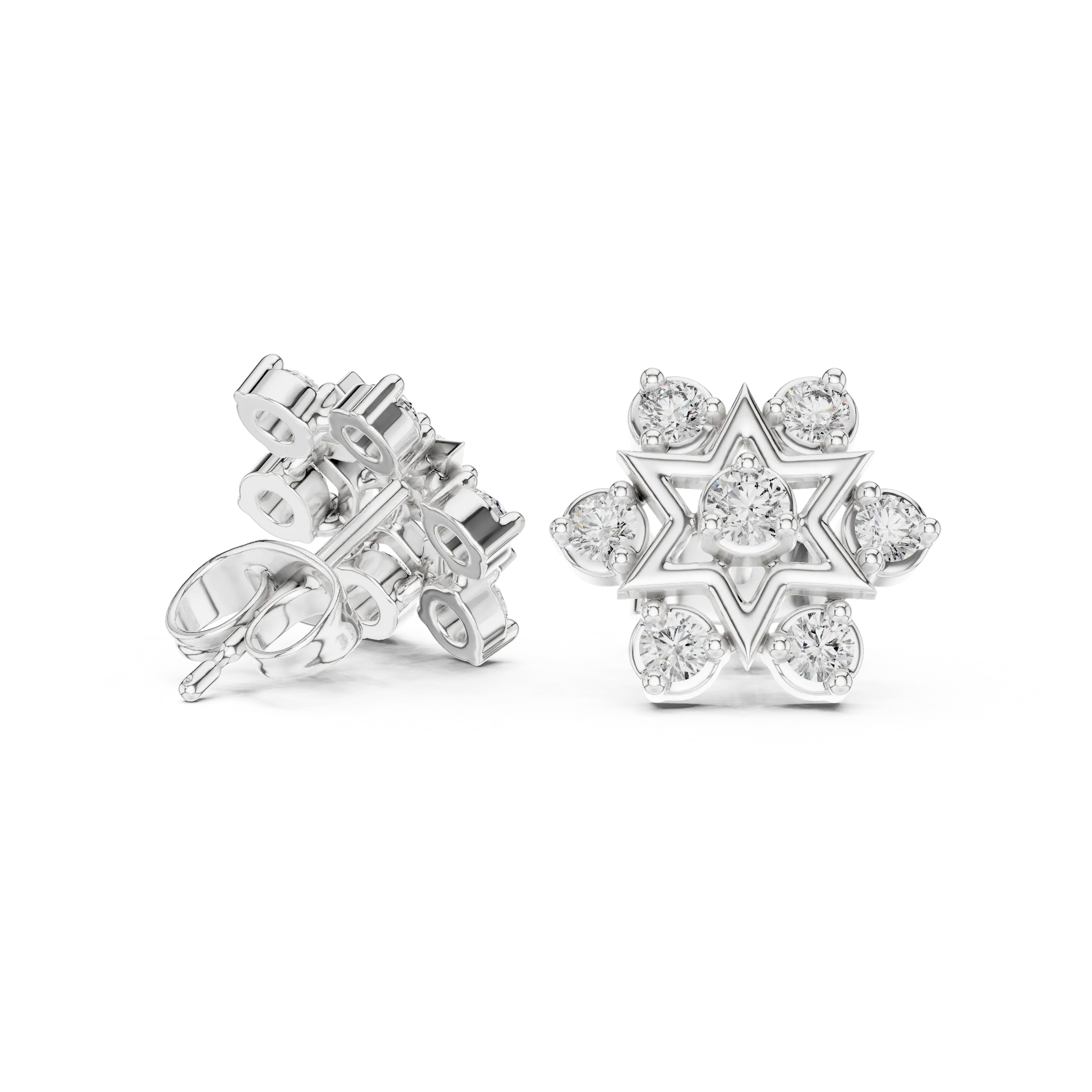 Pair-Shot: Round Diamond Earrings with Stud Setting in 14k White Gold - Lab Grown - Driona Jewels