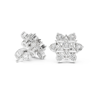 Pair-Shot: Round Diamond Earrings with Stud Setting in 14k White Gold - Lab Grown - Driona Jewels