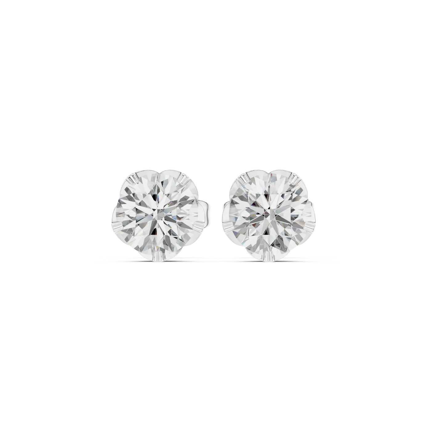 Pair-shot: Round Diamond Earrings with Stud Setting in 14k White Gold - Lab Grown - Driona Jewels