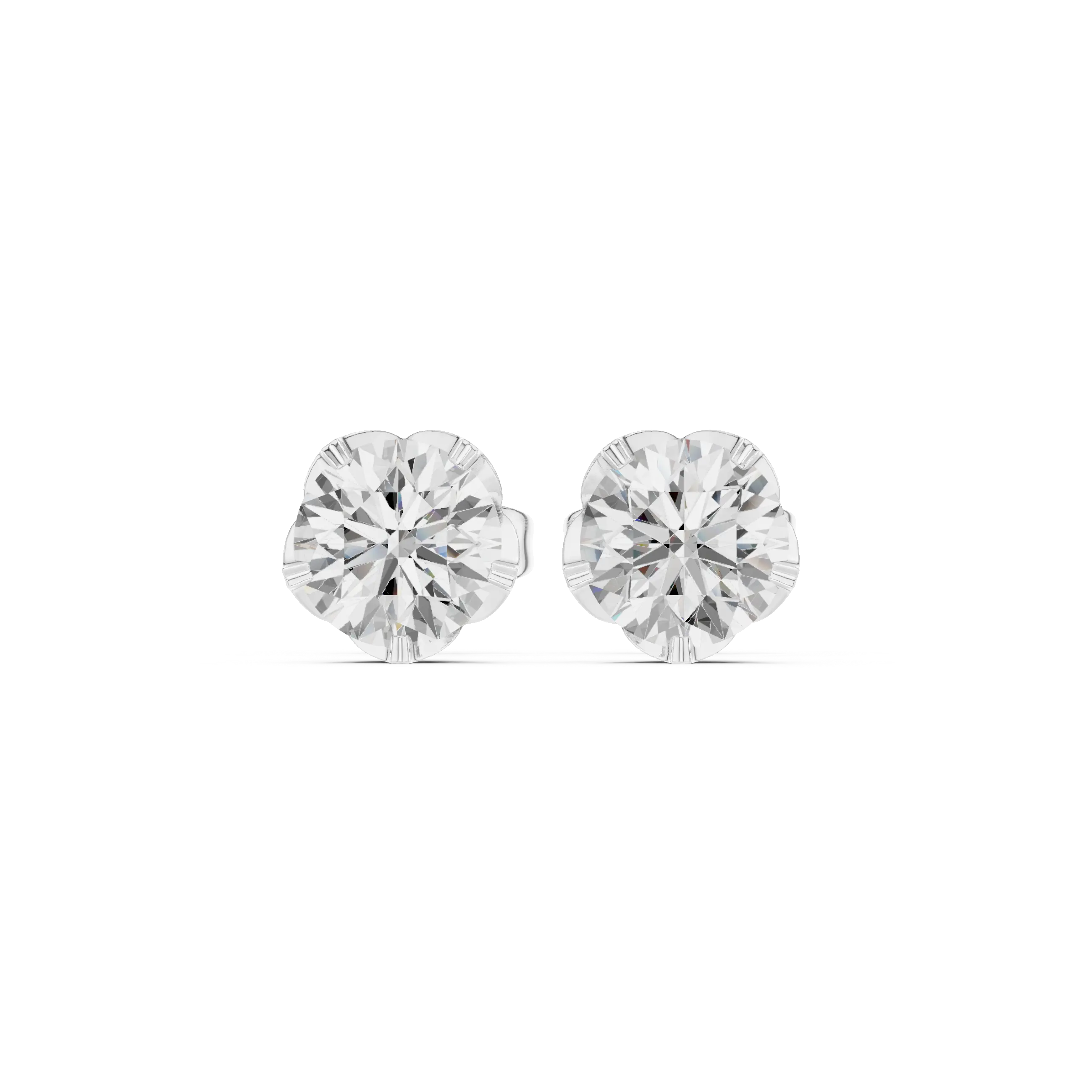 Pair-shot: Round Diamond Earrings with Stud Setting in 14k White Gold - Lab Grown - Driona Jewels