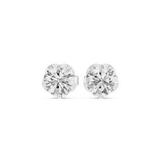 Pair-shot: Round Diamond Earrings with Stud Setting in 14k White Gold - Lab Grown - Driona Jewels
