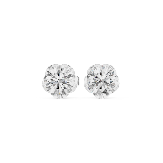 Pair-shot: Round Diamond Earrings with Stud Setting in 14k White Gold - Lab Grown - Driona Jewels
