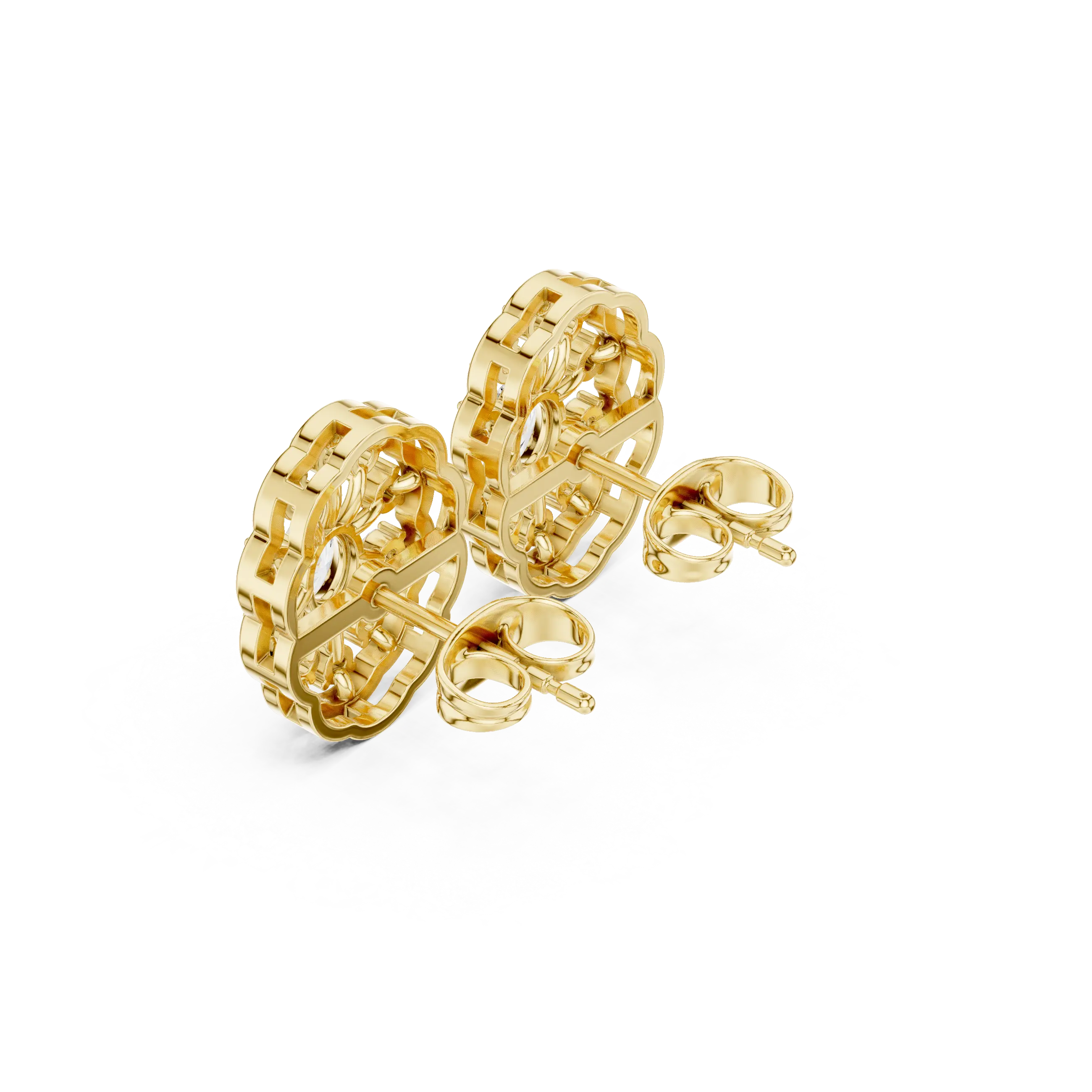 Back-View: Round Diamond Earrings with Stud Setting in 14k Yellow Gold - Lab Grown - Driona Jewels