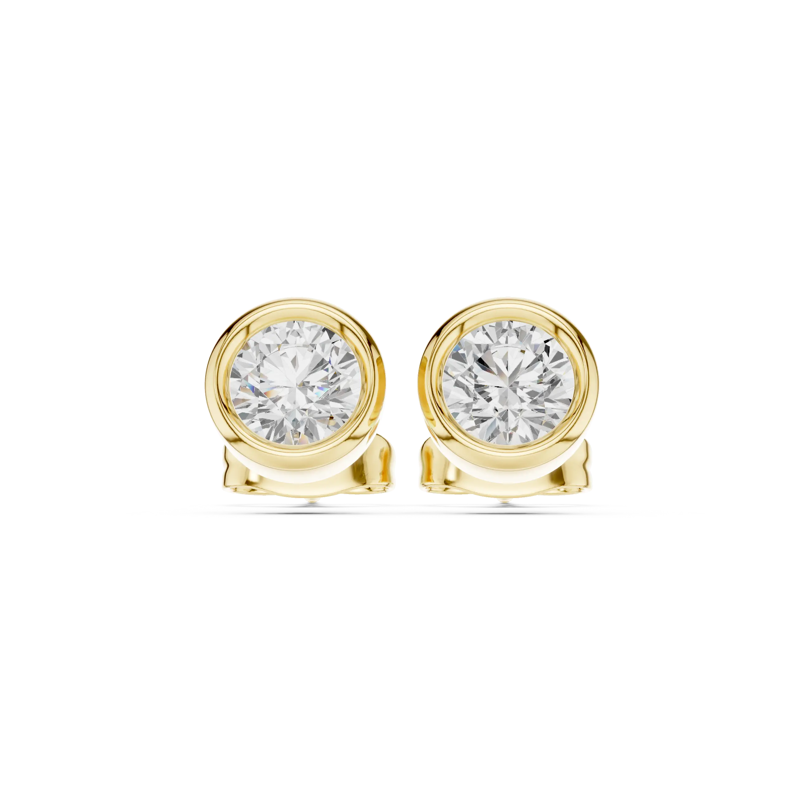 Pair-Shot: Round Diamond Studs with Stud Setting in 14k Yellow Gold - Lab Grown - Driona Jewels