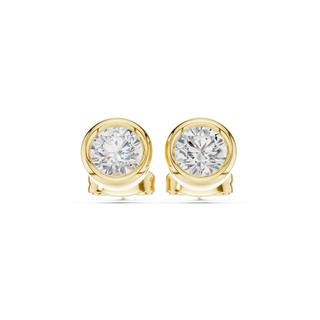 Pair-Shot: Round Diamond Studs with Stud Setting in 14k Yellow Gold - Lab Grown - Driona Jewels