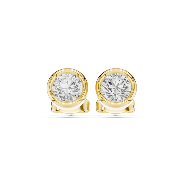 Pair-Shot: Round Diamond Studs with Stud Setting in 14k Yellow Gold - Lab Grown - Driona Jewels
