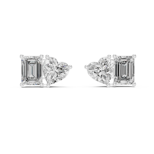 Pair-Shot: Round Diamond Earrings with Three-Stone Setting in 14k White Gold - Lab Grown - Driona Jewels