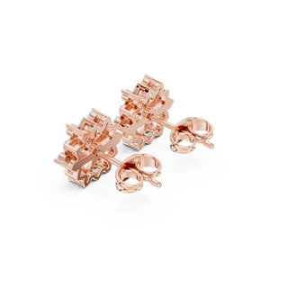 Pair-Shot: Snowflake Diamond Earrings with Stud Setting in 14k Rose Gold - Lab Grown - Driona Jewels