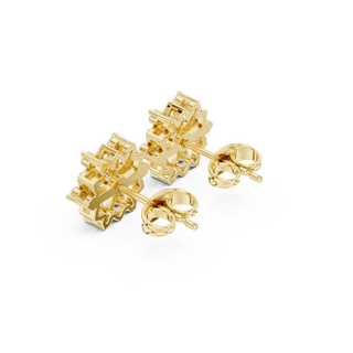 Pair Shot: Snowflake Diamond Earrings with Stud Setting in 14k Yellow Gold - Lab Grown - Driona Jewels