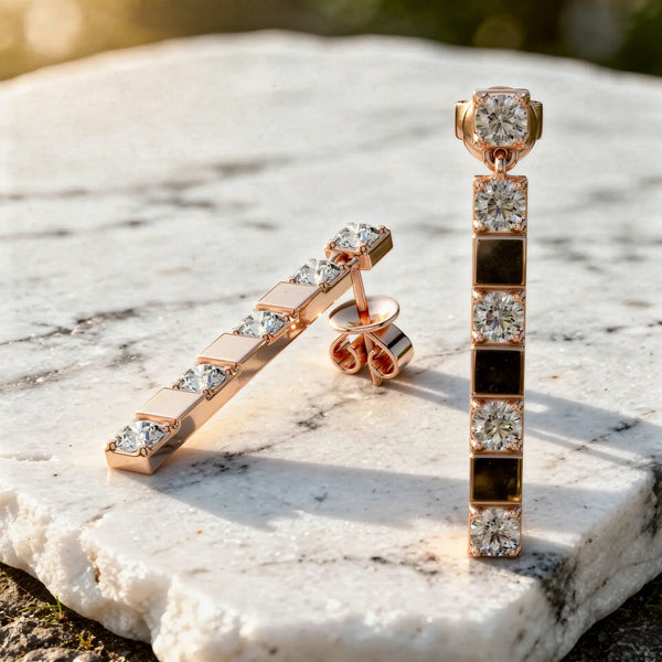 Pair Shot: Square Diamond Earrings with Channel Setting in 14k Rose Gold - Lab Grown - Driona Jewels