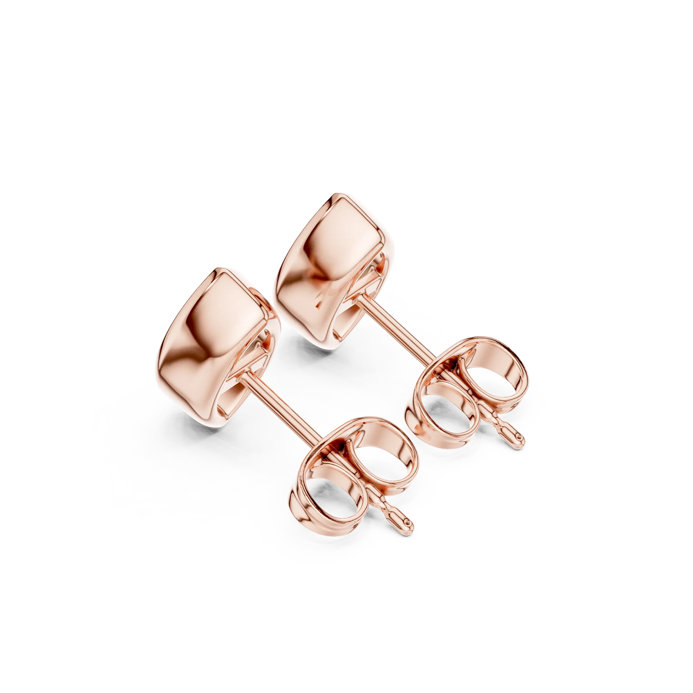 Pair-Shot: Square Diamond Earrings with Stud Setting in 14k Rose Gold - Lab Grown - Driona Jewels