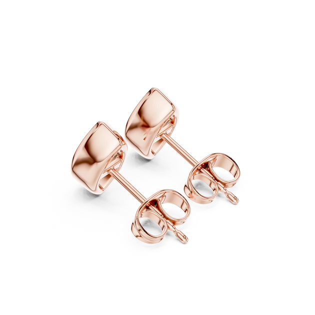 Pair-Shot: Square Diamond Earrings with Stud Setting in 14k Rose Gold - Lab Grown - Driona Jewels