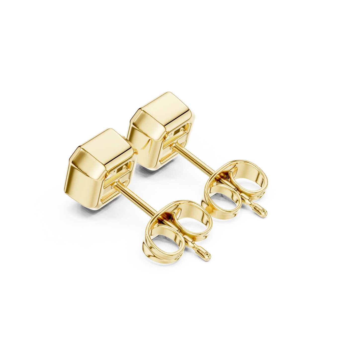 Back-View: Square Diamond Earrings with Stud Setting in 14k Yellow Gold - Lab Grown - Driona Jewels