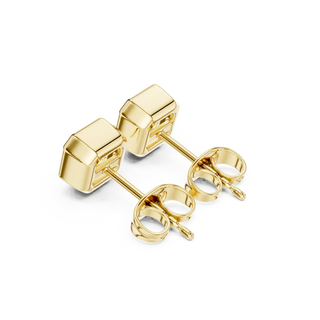 Back-View: Square Diamond Earrings with Stud Setting in 14k Yellow Gold - Lab Grown - Driona Jewels