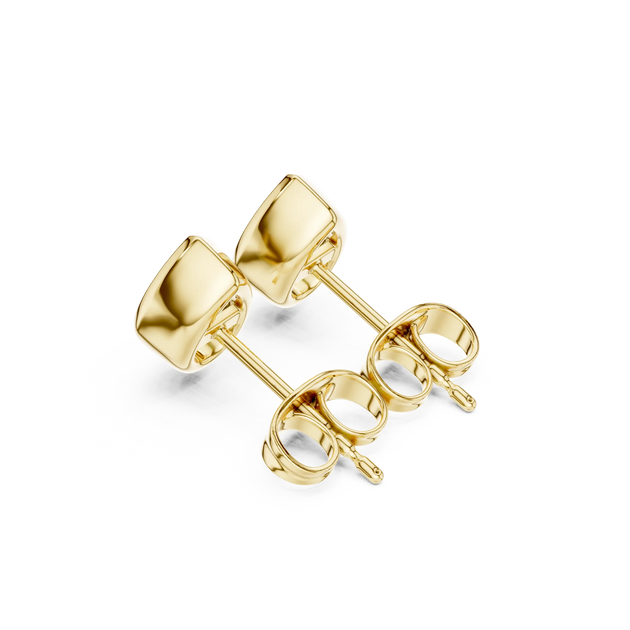 Back-View: Square Diamond Earrings with Stud Setting in 14k Yellow Gold - Lab Grown - Driona Jewels