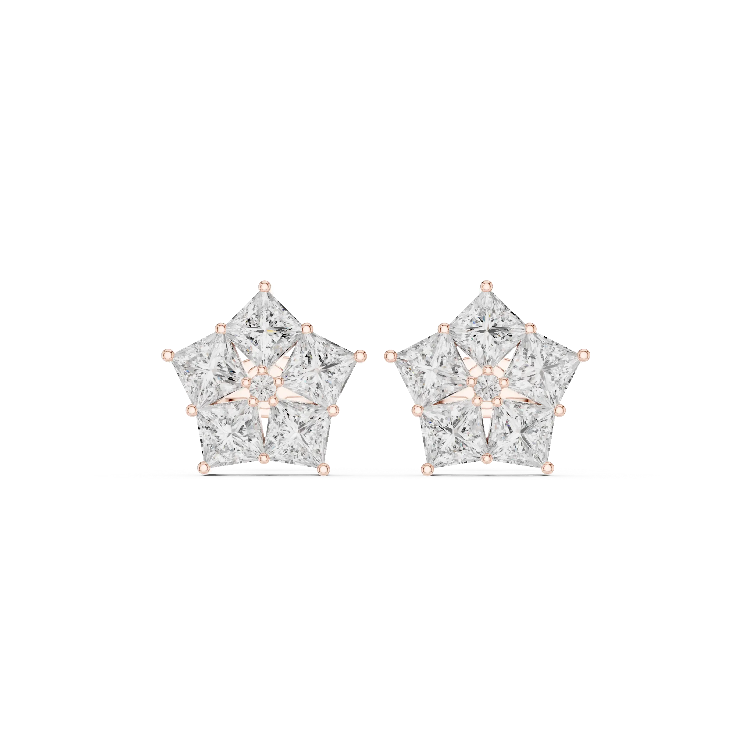 Pair-Shot: Star Diamond Earrings with Prong Setting in 14k Rose Gold - Lab Grown - Driona Jewels