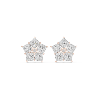 Pair-Shot: Star Diamond Earrings with Prong Setting in 14k Rose Gold - Lab Grown - Driona Jewels