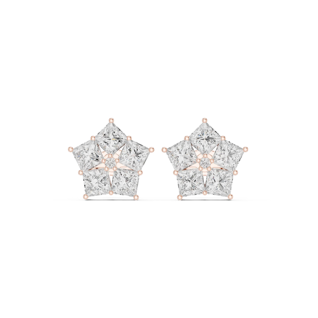 Pair-Shot: Star Diamond Earrings with Prong Setting in 14k Rose Gold - Lab Grown - Driona Jewels