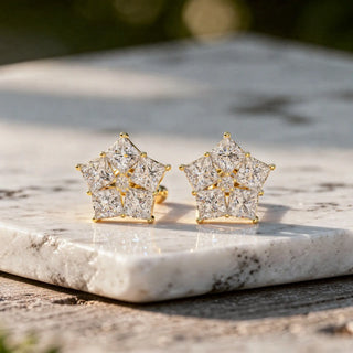 Pair Shot: Star Diamond Earrings with Stud Setting in 14k Yellow Gold - Lab Grown - Driona Jewels